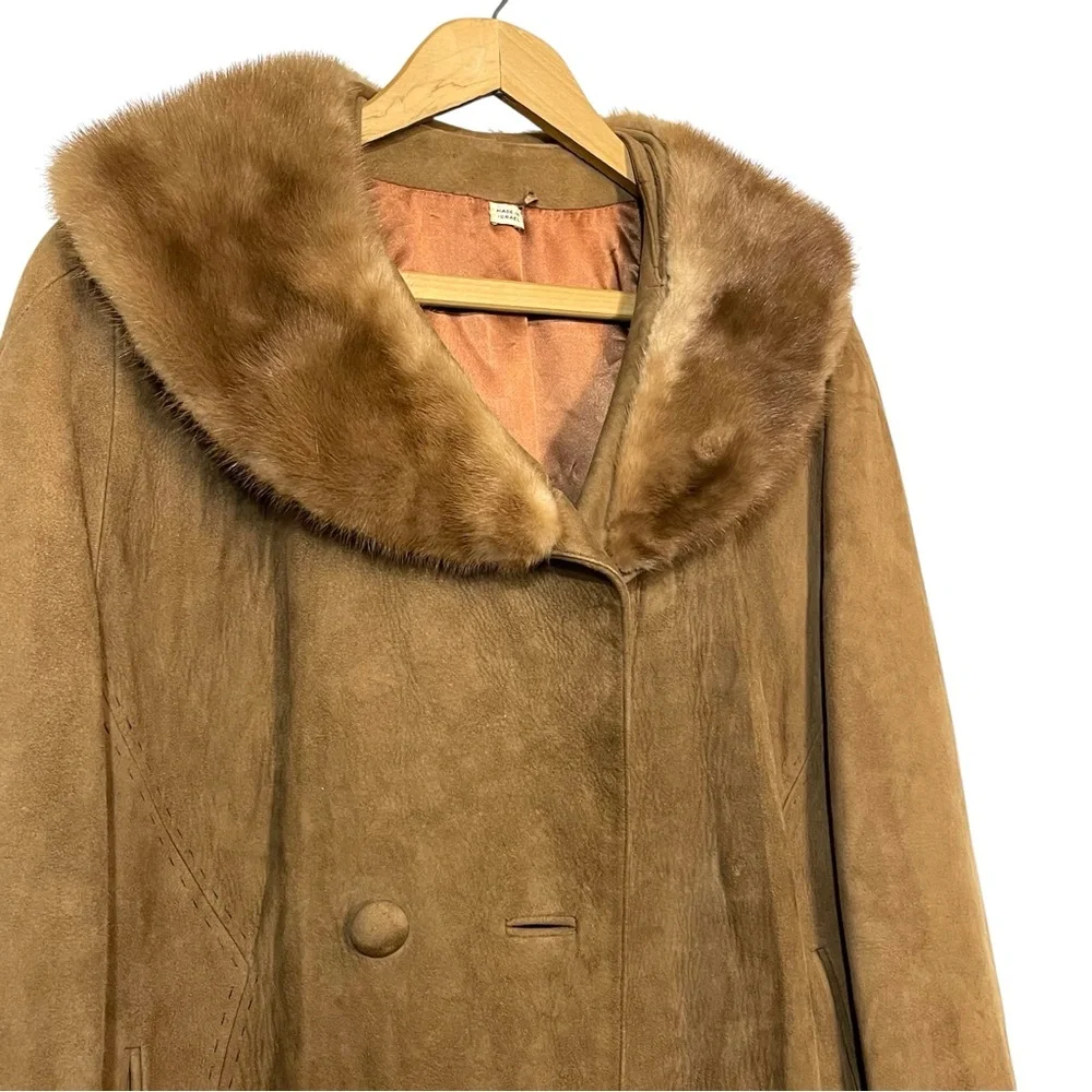 Vintage Begedor Tan Suede Mink Fur Collar Coat